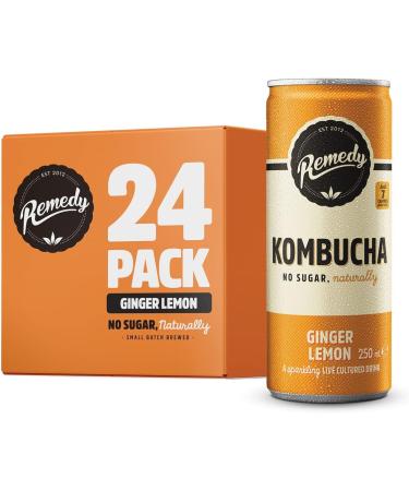 Remedy Raw Kombucha Tea Sparkling Live Cultured Drink Sugar Free - Ginger Lemon - 8.45 Oz - Pack Of 24