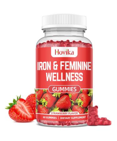 Iron for Women Gummies, 40mg Iron Supplement Anemia with multivitamin for Women, Zinc, Selenium, Iodine - for Iron Deficiency - Natural Hormonal Support for PMS, Strawberry Flavour, 60 Count Strawberry 60 Count (Pack of 1)