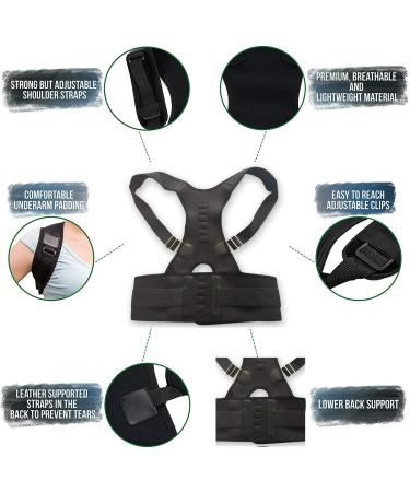 Magnetic Back Support Posture Corrector - 10 Magnets Adjustable Straps Breathable Mesh Panels - Black XXL | Shop Internationally - Buy Online on GoSupps.com