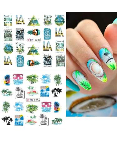 Summer Palm Tree Nail Art Stickers - Tropical Ocean Beach Design for DIY Manicure - 12pcs - Buy Online on GoSupps.com