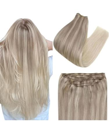 Easyouth Sew in Hair Extensions Human Hair Weft 18 Inch 100g Blonde Double Weft Hair Extensions Ombre Blonde Hair Sew in Weft Extensions 18 Inch/45cm 3-Weft #18/22/60(#Nordic)