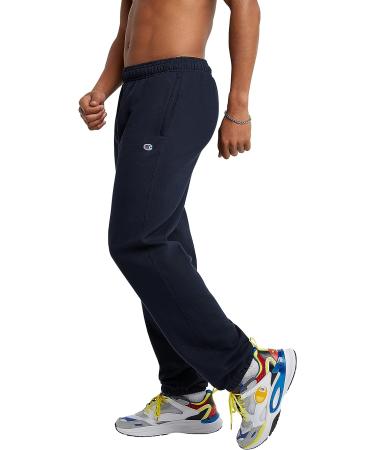 Champion Men's Powerblend Relaxed Bottom Sweatpants - Navy, C Patch Logo | Best Sweatpants for Men (Big & Tall Sizes) - Buy Online on GoSupps.com