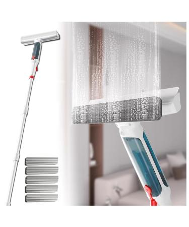 RRRYYYZZ 75'' Spray Squeegee for Window Cleaning with 4-Section Extension Pole 4 in 1 Shower Glass Cleaner Squeegee Squeegee for Window Cleaning with Sewage Collector and 5 Pads
