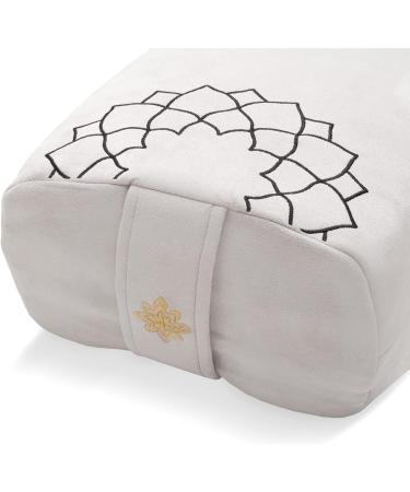 Embroidered Firm Bolster Yoga Pillow for Restorative Yoga - Grey | 25.9 x 10.2 x 5.9 IN with Carrying Bag - Buy Online on GoSupps.com