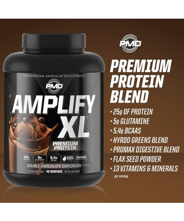 PMD Sports Amplify XL Premium Whey Protein Supplement Hydro Greens Blend - Glutamine and Whey Protein Matrix with Superfood for Muscle Strength and Recovery - Double Chocolate Explosion (48 Servings) Chocolate 4 Pound (Pac  - Buy Online on GoSupps.com