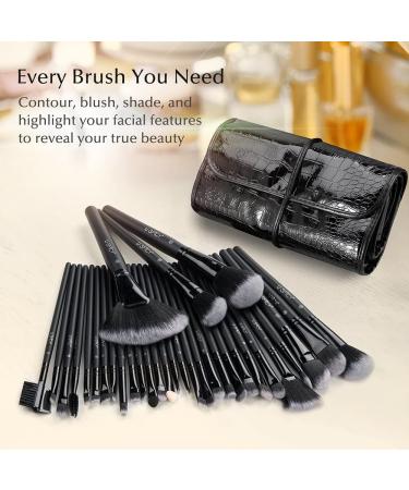 32 Pcs Premium Synthetic Makeup Brushes Set with Case - Professional Essential Cosmetics for Face, Eyes, Lips - Black - Buy Online on GoSupps.com