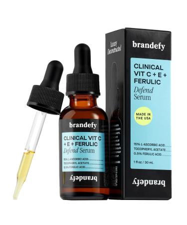Brandefy Vitamin C Serum 15% L. Ascorbic Acid  Ferulic Acid .5% + Vitamin E  Self Care  Beauty Face Serum - Dark Spot Corrector  Anti Aging Face Care 1oz  Made In The USA - Buy Online on GoSupps.com