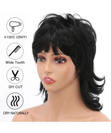 Bestung Short Black 80s Mullet Wig with Bangs - 12 inch Synthetic Hair for Daily & Party Wear - Women's Costume Cosplay Wig (Black) - Buy Online on GoSupps.com