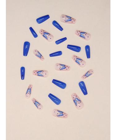 24pcs Butterfly Coffin Fake Nail Blue Butterfly Press on Nails Trendy Butterfly Coffin Nails Luxurious Nails Acrylic Nails Fake Nails For Women Girls - Buy Online on GoSupps.com