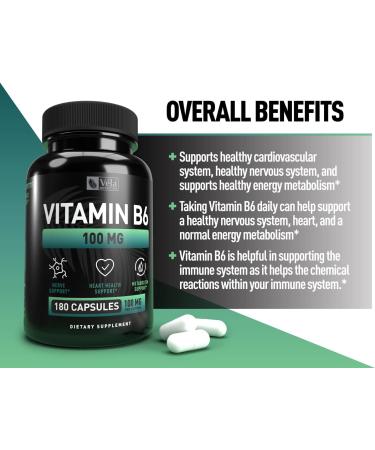 Vitamin B6 100mg Capsules | Pyridoxine HCL for Energy & Heart Health | 180 Capsules - Buy Online on GoSupps.com