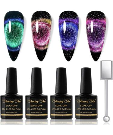 Shining She Cat Eye Gel Nail Polish 4 Colours Magnetic Gel Nail Polish with Magnet Soak-Off UV/LED Chameleon Holographic Cat Eye Gel Polish for Nail Art Salon DIY Home 8ML Cat Eyes - Buy Online on GoSupps.com