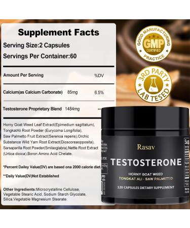 Rasav Horny Goat Weed and Tongkat Ali Supplement for Men, Testosterone Booster Supplement for Men, Male Enhancing Supplements, Supports Muscle Growth, Strength, Energy and Stamina, 120 Capsules - Buy Online on GoSupps.com