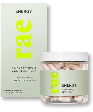 Rae Wellness Energy Capsules - Vitamin B12, Green Tea, L-Theanine - 60 Caps - Vegan, Non-GMO, Gluten-Free - Buy Online on GoSupps.com