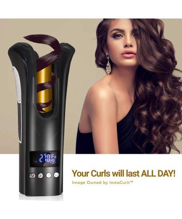 Buy Black Automatic Rotating Curling Iron - 1 Inch Ceramic Wand for Professional Quality Curls | Travel-Friendly & Newest Model - Buy Online on GoSupps.com
