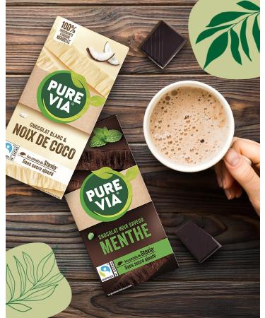 Pure Via Tablette Chocolat Blanc & Coco la Stevia Sans sucre ajout quitable 100g Chocolate Blanc & Coco 100 grammes - Buy Online on GoSupps.com