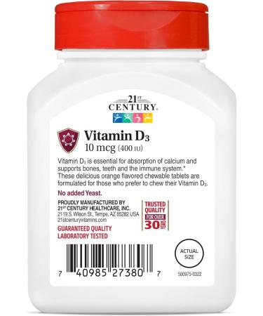 21st Century Vitamin D 400IU Orange Chewable Tablets 110 Count (2 Pack) - Buy Online on GoSupps.com