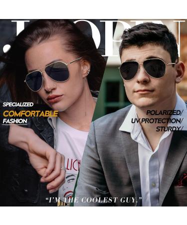 Joopin Polarised Sunglasses | Al-Mg Metal Frame Double Bridge Aviation Sunglasses | UV Protection for Men and Women | Driving Sun Glasses | B02 - Gold/Black - Buy Online on GoSupps.com