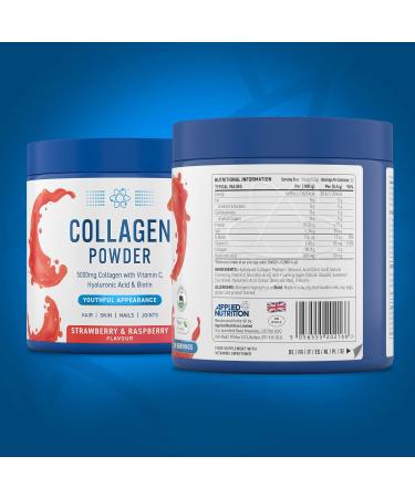 Applied Nutrition Collagen Powder - Strawberry & Raspberry - 5000mg Hydrolysed Bovine Peptides with Vitamin C, Hyaluronic Acid & Biotin (165g) - Buy Online on GoSupps.com