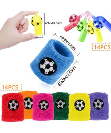28-Piece Kids Welding Tape Wrist Set | 14 Sweat Bands & Whistles for Football Decorations & Birthday Parties - Buy Online on GoSupps.com