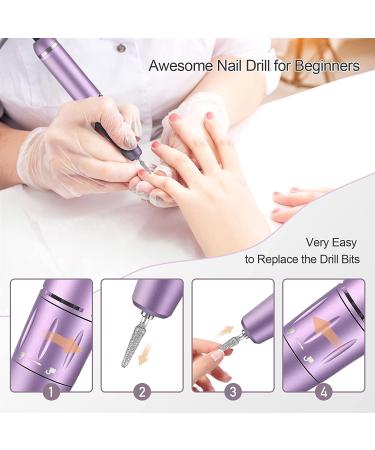Portable Rechargeable Nail Drill Kit - 30000 RPM Cordless Efile Machine Set for Acrylic Nails Manicure Pedicure - Purple - Buy Online on GoSupps.com