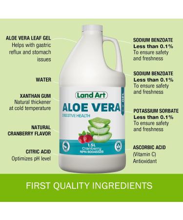 Pure Aloe Vera Drinkable Gel Cranberry Flavor 1.5L - for Heartburn Relief & Acid Reflux - Cold-Processed - from Organic Fresh Leaves - Made in Canada - Buy Online on GoSupps.com