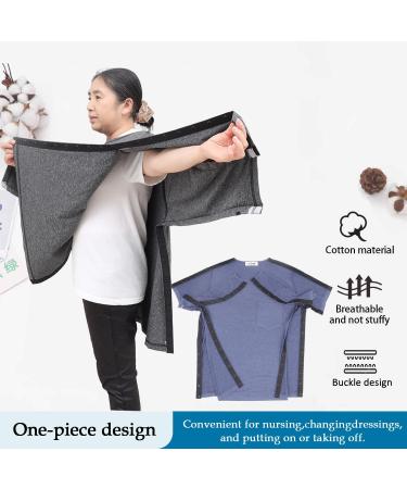 Unisex Post Shoulder Surgery Shirt - Long Sleeve Soft Cotton Easy Access - Chemo Clothing & Rehab Wear for Home Care Elderly Dialysis Fracture - Large Gray - Buy Online on GoSupps.com