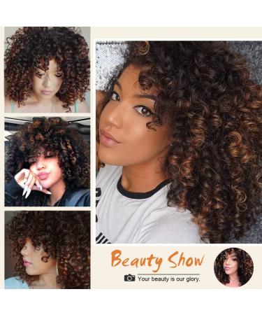 Afro Curly Wig with Bangs - Dark Brown Shoulder Length Synthetic Kinky Curly Wig for Black Women - Buy Online on GoSupps.com