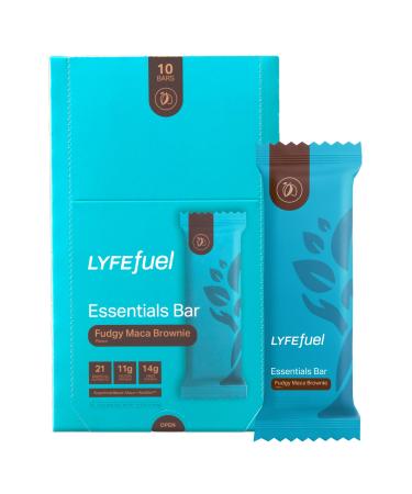 LyfeFuel Essential Nutrition Bar - The Perfect Vegan Meal Replacement Bar with High Fiber Low Sugar and 21 Vitamins & Minerals - Made from 100% Nutrient-Dense Whole Foods (Fudgy Brownie - Box of 10) Chocolate Brownie