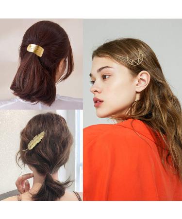 12-Pack Metal Hair Clips for Women - Stylish Leaf Circle Triangle Infinity & Moon Designs - Perfect for Thick Hair - Gold & Silver - Buy Online on GoSupps.com