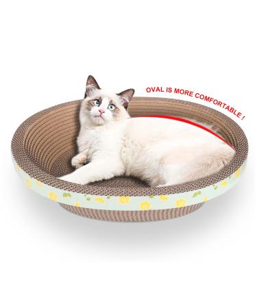 Oval Cat Scratcher Lounge Cardboard Scratch Pad Large Cats Bed Scratching Box, Furniture Protection Training Cat Toy 17.32 in x 13.58 in x 4.52 in
