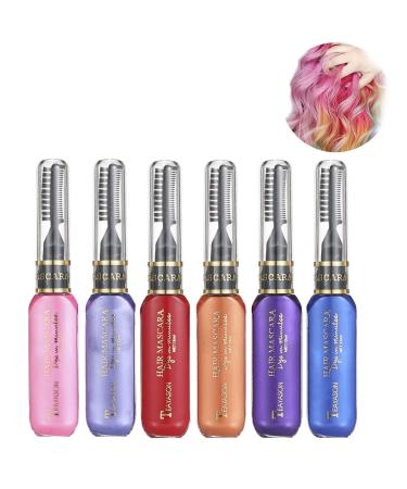Disposable Hair Dye Spray, Bestauty 6 Colors Washable Hair Chalk Temporary Colorful Mascara for Birthday Party Christmas Halloween Cosplay (6PCS Dark Color)