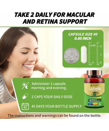 SUWENY Lutein Eye Vitamins Supplement for Adults - 90 Capsules Supports Eye Health with Zeaxanthin Zinc Vitamins C & E Vegan Formula for Blue Light Protection & Macular Support (1) - Buy Online on GoSupps.com