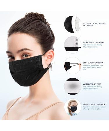 100 Pack Disposable Black Face Masks - Comfortable Ear Loops & Breathable Design - Buy Online on GoSupps.com