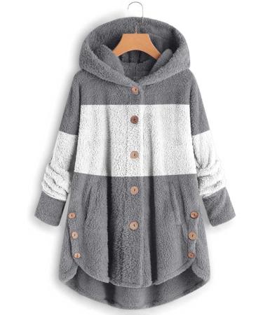 Hanxiulin Women's Oversized Plush Jacket - Warm Lined Fleece Winter Coat with Long Hood - Stylish Gray Autumn Outerwear - Buy Online on GoSupps.com