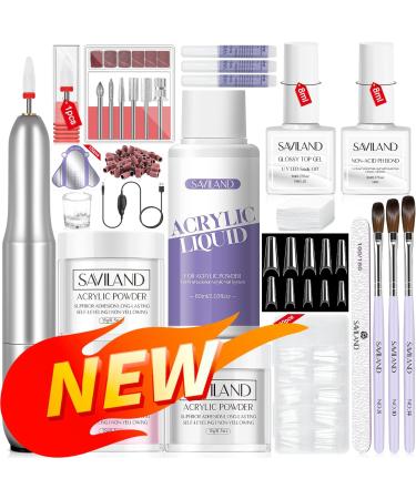 Saviland Acrylic Nail Kit - 3 Colors Powder & Liquid Set with Brushes, Drill, Top Gel, Nail Glue - Salon Quality DIY Acrylic Kit (03) - Buy Online on GoSupps.com