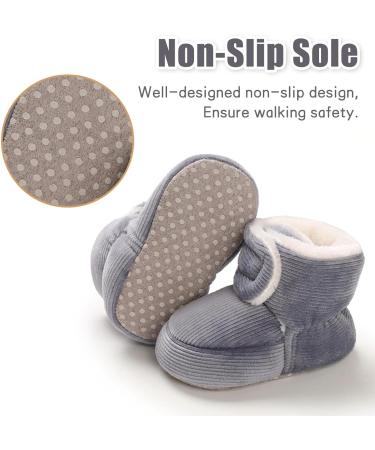 Spring Baby Winter Fleece Bootie | Non-Slip Soft Sole Shoes for Boys & Girls 12-18 Months | Adjustable Prewalker Boots in Grey - Buy Online on GoSupps.com