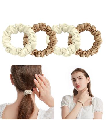 Buy Olakin Silk Hair Ties | 4-Piece Women's Ponytail Holder | Elegant Silk Hair Jewelry in White & Gold | Soft Elastic Hair Rings for Girls - Buy Online on GoSupps.com
