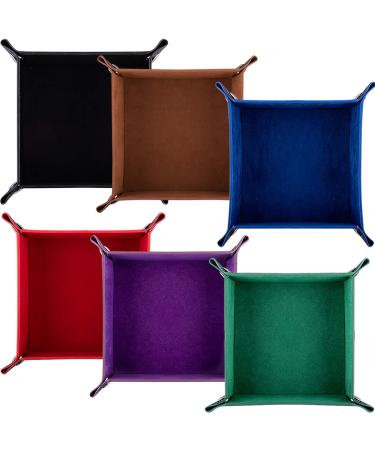 SIQUK 6 Pieces Dice Tray Velvet Folding Square Holder for Dice Games Like RPG, DND, and Other Table Games, 6 Colors