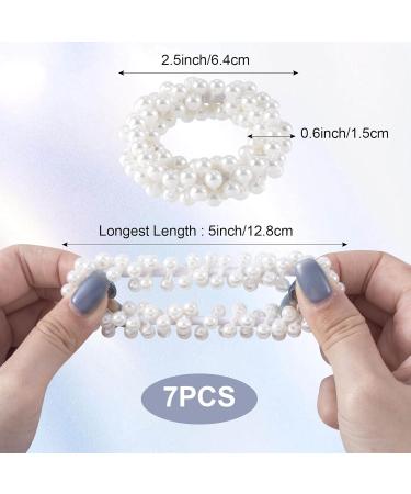 OIIKI Pearl Hair Ties Scrunchies 7pcs - White Weave Elastic Ponytail Holder for Women and Girls - Buy Online on GoSupps.com