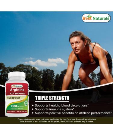 Best Naturals L-Arginine NO Booster Triple Strength 1300 mg Serving 120 Veg Capsules (120 Count (Pack of 3)) 120 count (Pack of 1) - Buy Online on GoSupps.com