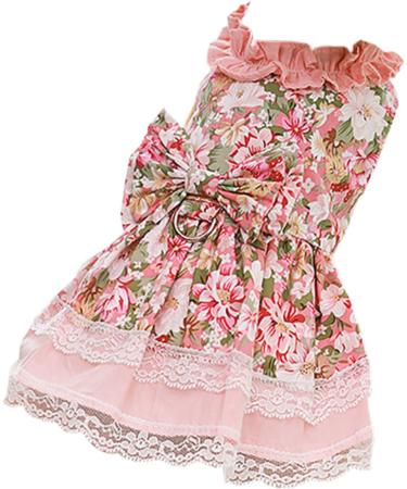 Petyoung Floral Cat Clothes with Leash Stylish Pink Princess Dress & Skirt for Small Dogs & Cats | XXL Size - Buy Online on GoSupps.com