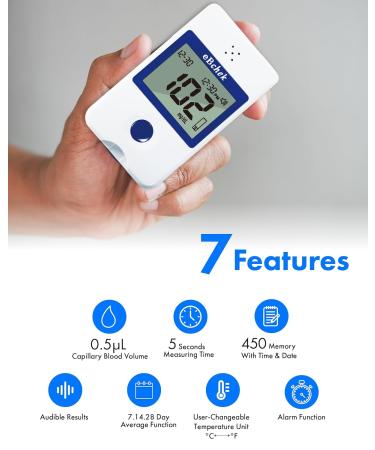 eBchek Blood Glucose Meter System - Multi-Lingual Voice No Coding 100 Test Strips & Lancets - Accurate Diabetes Monitoring & Blood Sugar Test Kit - Buy Online on GoSupps.com