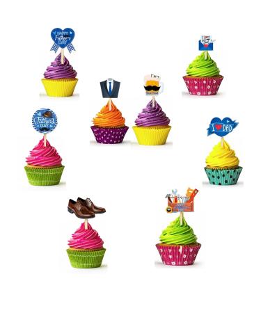24 Pcs Fathers Day Cupcake Toppers Fathers Day Cake Toppers-I Love You Day Best Dad Ever Happy Dad Birthday Cake Picks Cake Insert Topper for Fathers Day Party Favor Supplies Cake Decorations