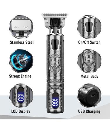 Hair Trimmer Long Hair Trimmer Men's Wireless Hair Trimmer 0 mm Hair Trimmer Rechargeable with LED Display T Blade Trimmer Electric Beard Trimmer for Children and Families (Silver LED) Silver-led - Buy Online on GoSupps.com