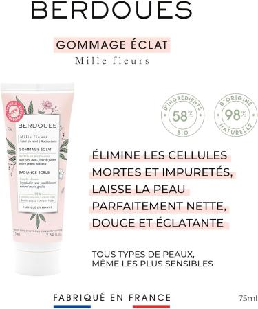 BERDOUES Radiance facial scrub facial exfoliant organic aloe vera purifies and restores radiance sensitive skin 98% natural origin vegan made in France 75ml - Buy Online on GoSupps.com