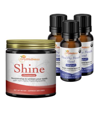 OraWellness Shine Remineralizing Natural Teeth Whitening Powder in Cinnamon (1) + Healthy Mouth Blend Organic Toothpaste & Mouthwash Alternative Tooth Oil (3)