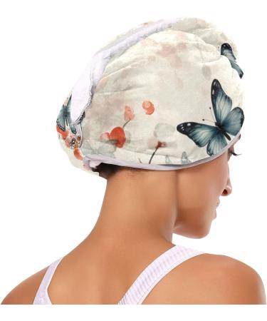 Summer Flowers Butterflies Hair Towel 2 Pack | Super Absorbent Quick Dry Hair Turbans for Women & Girls - Buy Online on GoSupps.com