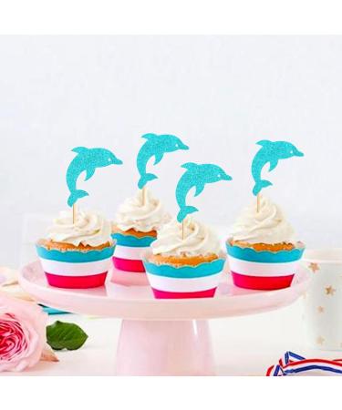 Unimall Global 24PC Glitter Blue Dolphin Cupcake Toppers - Sea Themed Birthday Decoration for Baby Party Celebrations - Buy Online on GoSupps.com