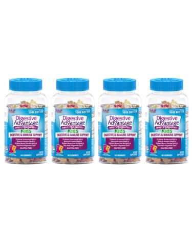 Kids Daily Probiotic Natural Fruit Flavor Gummies, Digestive Advantage (60ct) - Helps Relieve Minor Abdominal Discomfort & Occasional Bloating*, Supports Digestive & Immune Health* (Pack of 4)