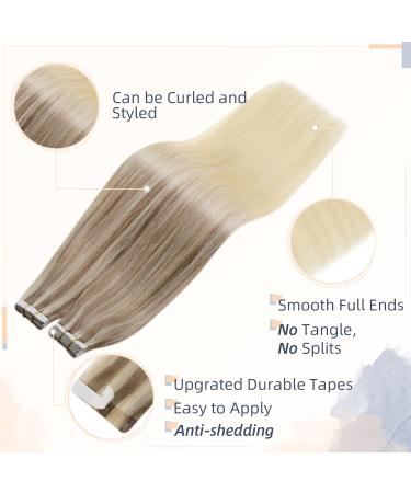 RUNATURE Blonde Balayage Long Tape in Hair Extensions - 24 Inch 50g Human Hair Ombre Tape Extensions #18/22/60 - Buy Online on GoSupps.com